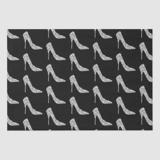 Black White Diamond High Heel Shoe Wedding Tissue Paper (Front)