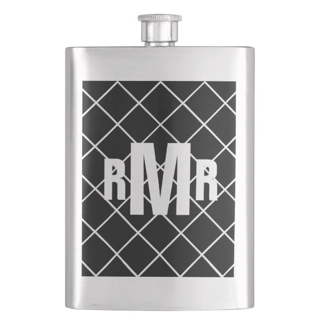 Black White Diamond Monogrammed Hip Flask (Front)