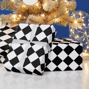 Black & White Diamond Pattern Chequerboard Squares Wrapping Paper