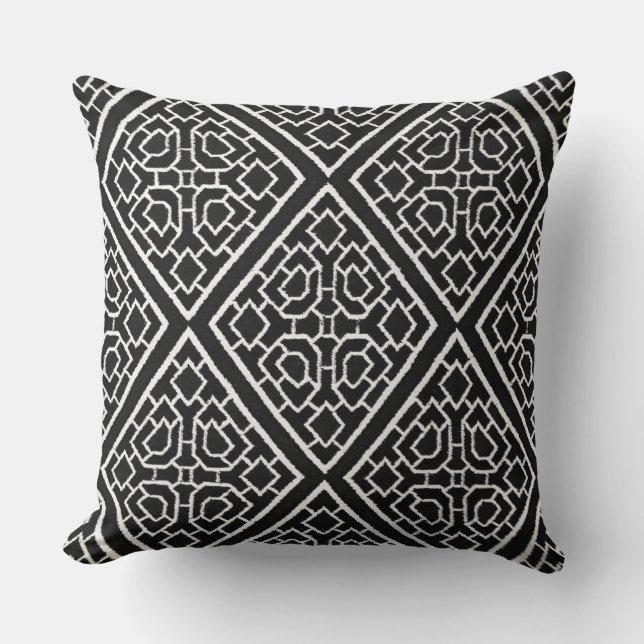 Black White Diamond Pattern Faux Crewel Pillow (Front)