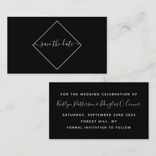 Black & White Diamond Save The Date Card (Front/Back)