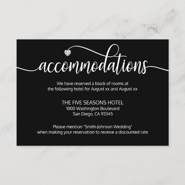 Black White Diamond Wedding Accommodation Card (Front)