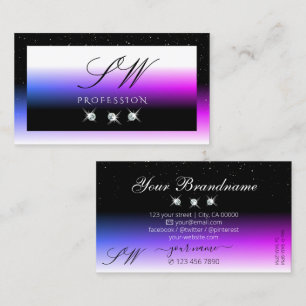 Black White Diamonds Pink Purple Gradient Initials Business Card