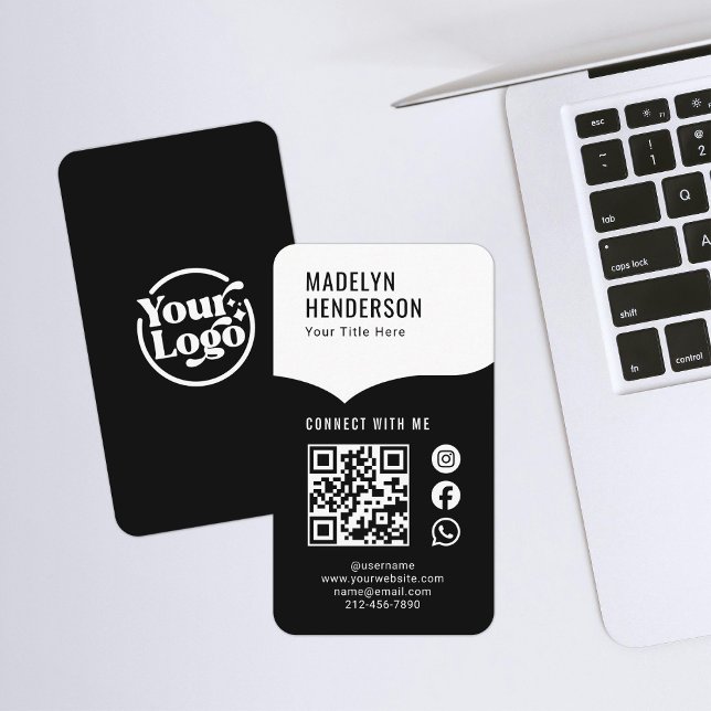 Black White Digital Connect QR Code Social Media Business Card (Creator Uploaded)