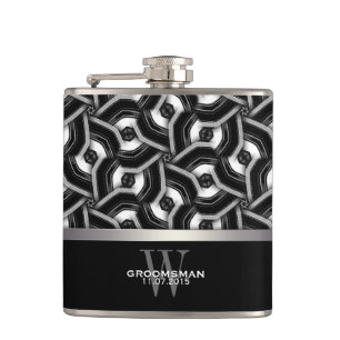 Black White Disc Pattern Groomsmen Gift Hip Fla Flask