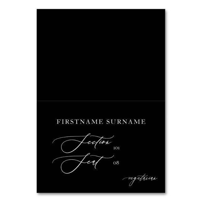 Black White DIY Folded Wedding Place Card (Front)