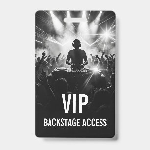 Black White DJ Party Concert VIP Access Event ID Badge