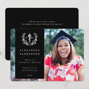 Black+White Doctor of Osteopathic Medicine Photo Announcement