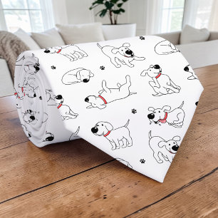 Black & White Dog Cartoon Custom Necktie