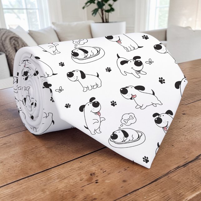 Black & White Dog Cartoon Custom Necktie (Creator Uploaded)