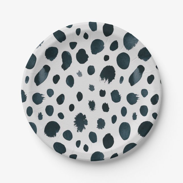 Black & White Dog Dalmatian Animal Print Dots Paper Plate (Front)