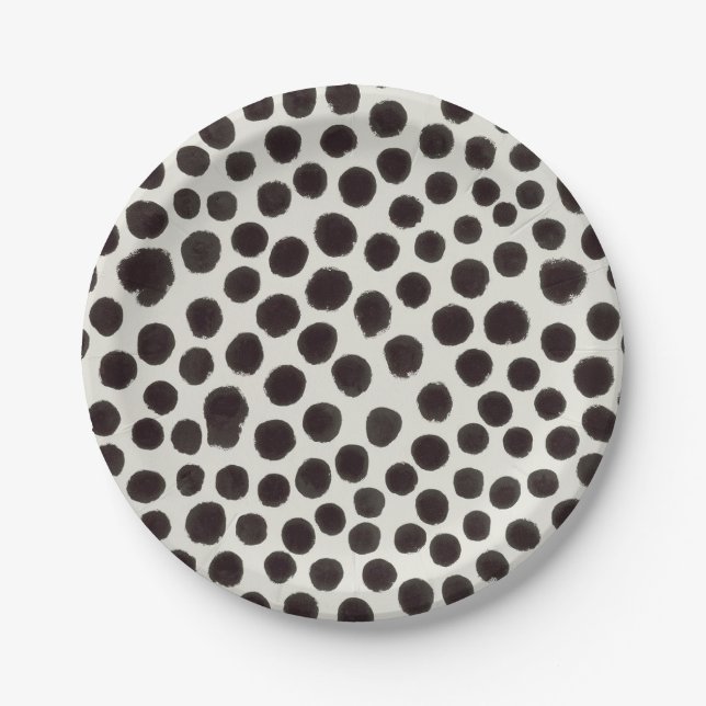 Black & White Dog Dalmatian Animal Print Dots Paper Plate (Front)