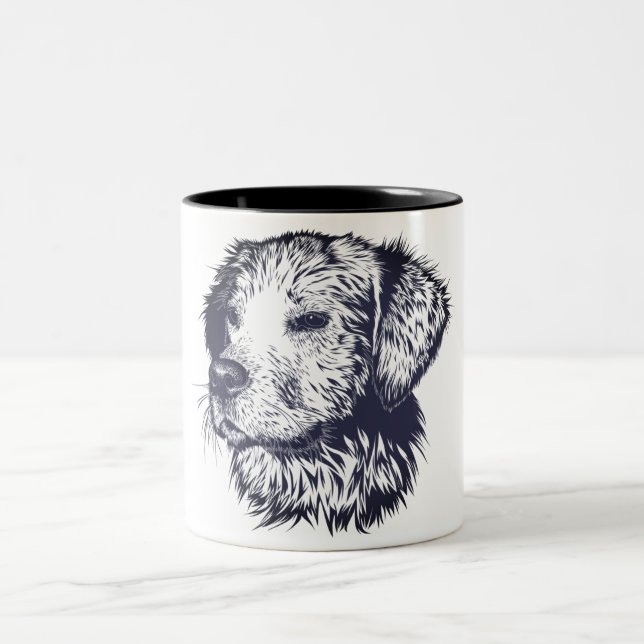 Black & White Dog Sketch  Two-Tone Coffee Mug (Center)