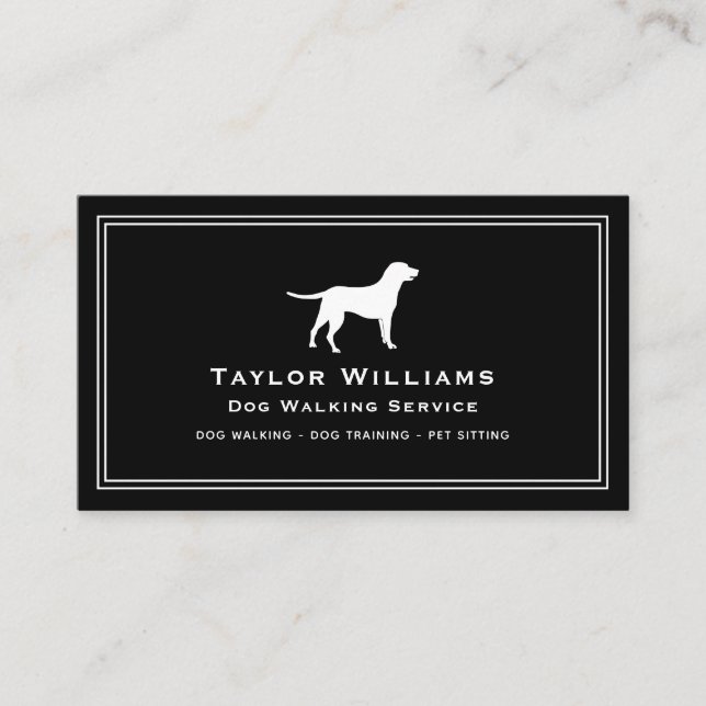 Black White Dog Walker Puppy Trainer Pet Sitting Business Card (Front)