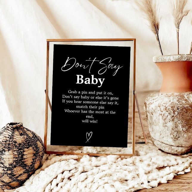 Black & White Don't Say Baby Baby Shower Game sign (Creator Uploaded)
