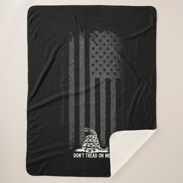 Black & White Don't Tread On Me American Flag Sherpa Blanket (Front)