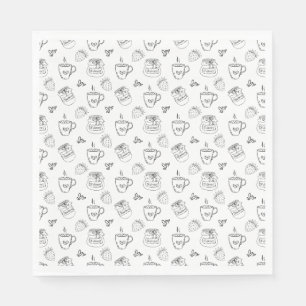 Black White Doodle Breakfast Pattern Hand Drawn  Napkin