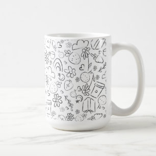 Black & White Doodle Cute Things Seamless Pattern Coffee Mug