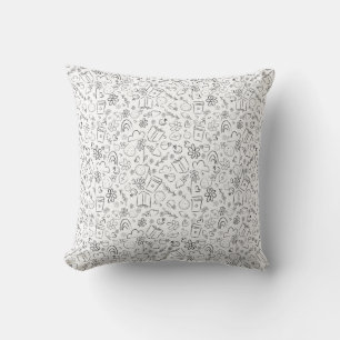 Black & White Doodle Cute Things Seamless Pattern Cushion