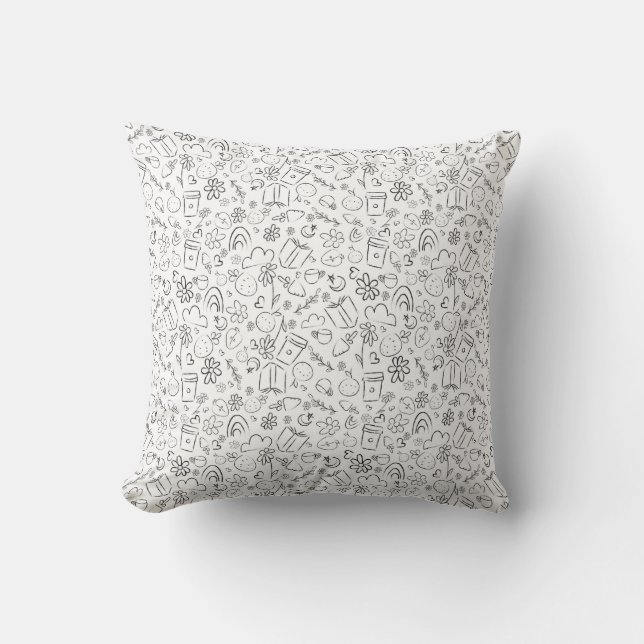 Black & White Doodle Cute Things Seamless Pattern Cushion (Front)