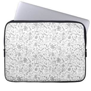 Black & White Doodle Cute Things Seamless Pattern Laptop Sleeve