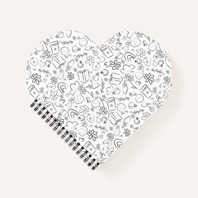 Black & White Doodle Cute Things Seamless Pattern Notebook (Front)