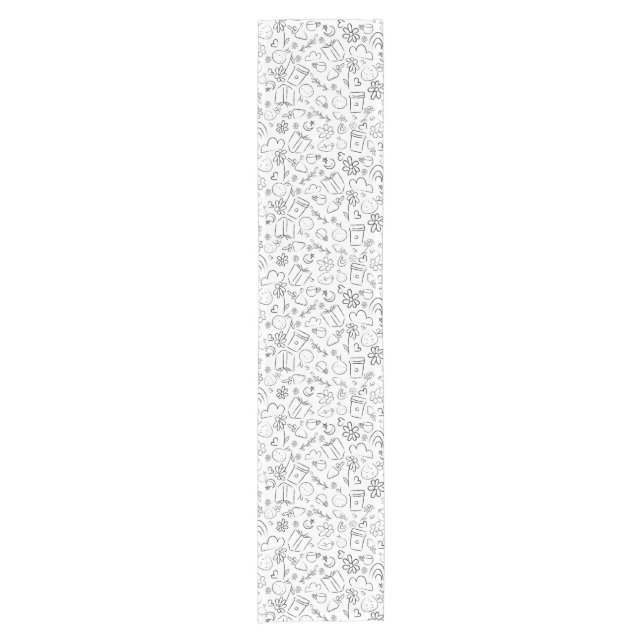 Black & White Doodle Cute Things Seamless Pattern Short Table Runner (Front)
