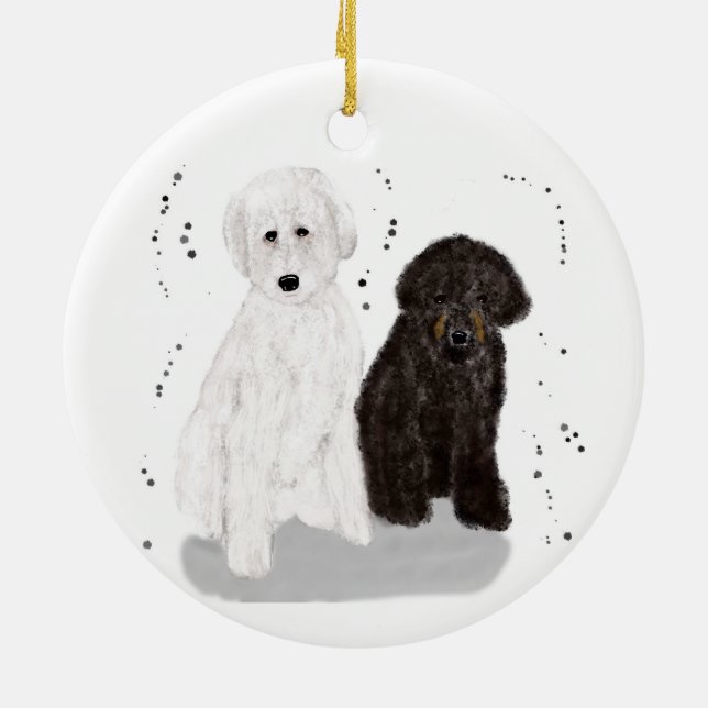 Black & White Doodle Dogs Ceramic Tree Decoration (Back)