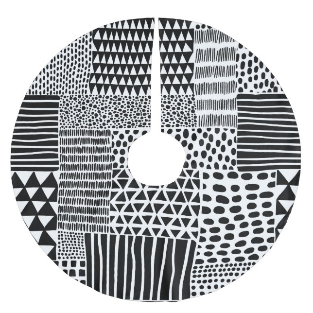 Black White Doodle: Ethnic Seamless Brushed Polyester Tree Skirt (Front)