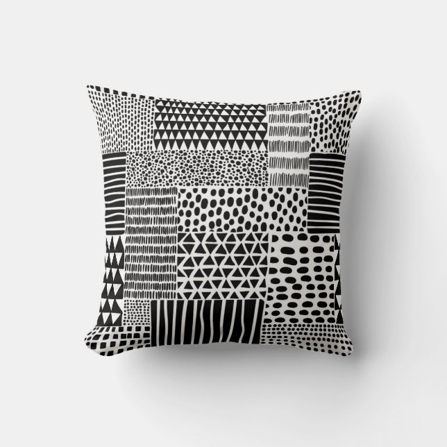 Black White Doodle: Ethnic Seamless Cushion (Front)
