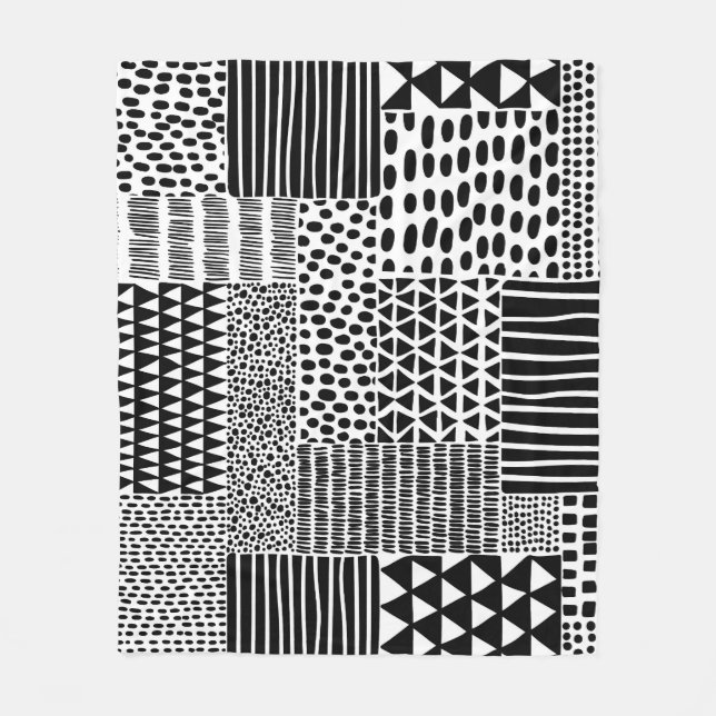 Black White Doodle: Ethnic Seamless Fleece Blanket (Front)