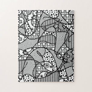 Black & White Doodle Pattern Patchwork 04 Jigsaw Puzzle