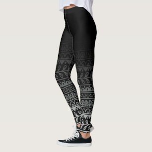 Black & White Doodle Pattern Under Black Ombre Leggings