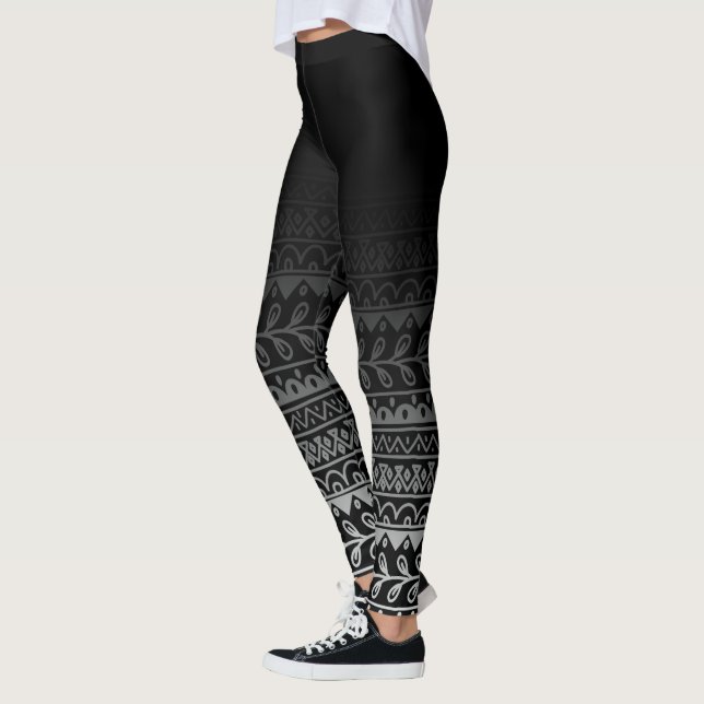 Black & White Doodle Pattern Under Black Ombre Leggings (Left)