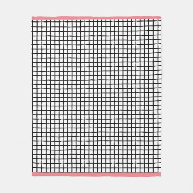 Black & White Doodle Plaid Pattern  Fleece Blanket (Front)