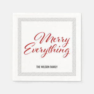 Black White Dots Border Merry Everything Napkin