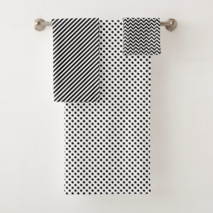 Black White Dots Zig Zag Stripes Pattern Bath Towel Set