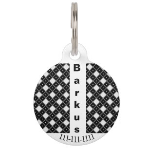 Black & White Double Diamond Shape  Pet Tag