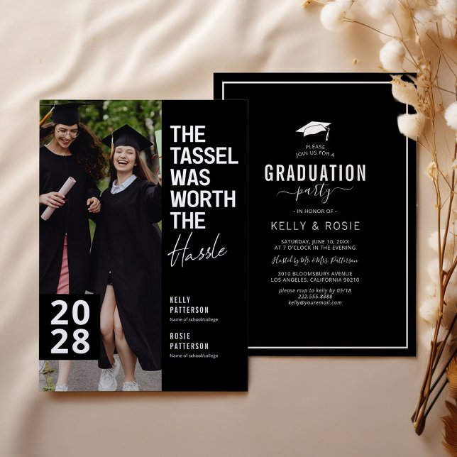 Black & White Double Graduation Photo Party Invitation (Creator Uploaded)