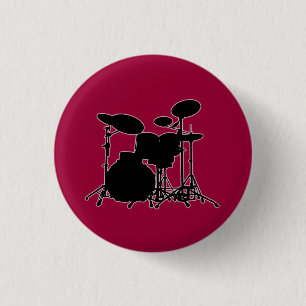 Black & White Drum Kit Silhouette - For Drummers 3 Cm Round Badge
