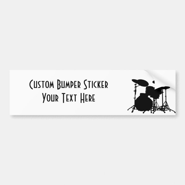 Black & White Drum Kit Silhouette - For Drummers Bumper Sticker (Front)