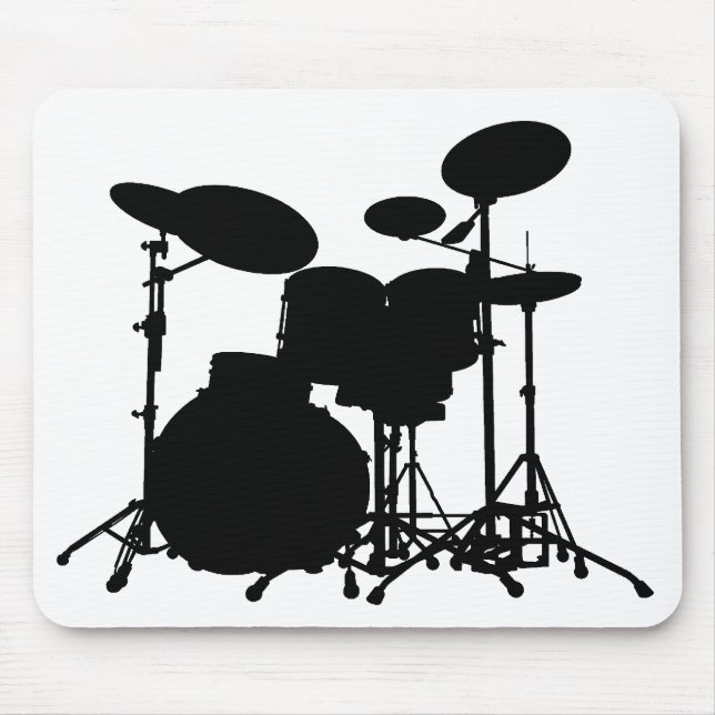 Black & White Drum Kit Silhouette - For Drummers Mouse Pad (Front)