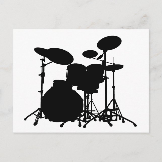 Black & White Drum Kit Silhouette - For Drummers Postcard (Front)