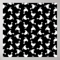 Black & White Duck Silhouettes Print Pattern Black