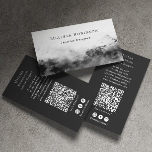 Black & White Dusty Smoke QR Code and Social Media Business Card