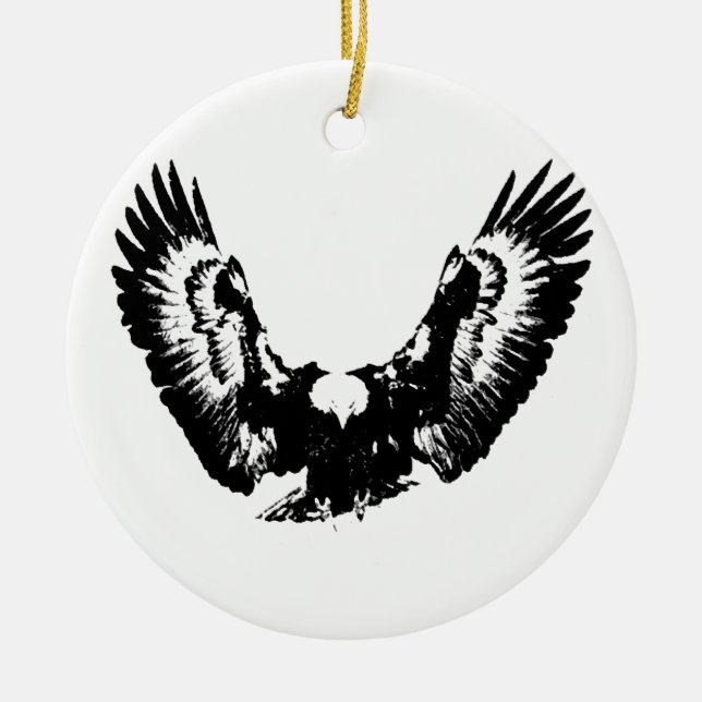 Black & White Eagle Ceramic Tree Decoration (Front)