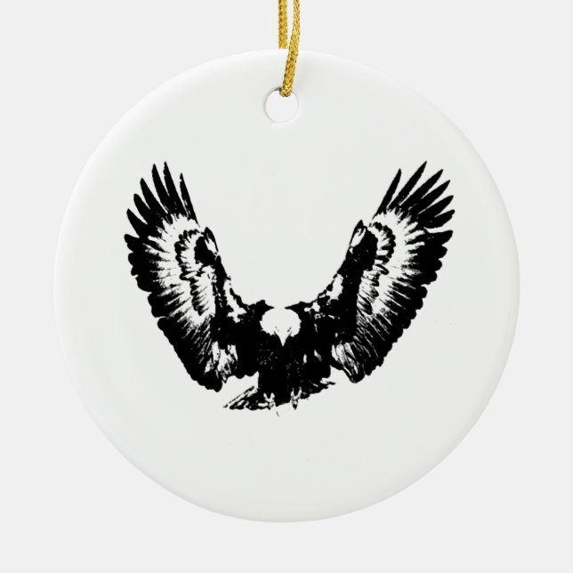 Black & White Eagle Ceramic Tree Decoration (Front)