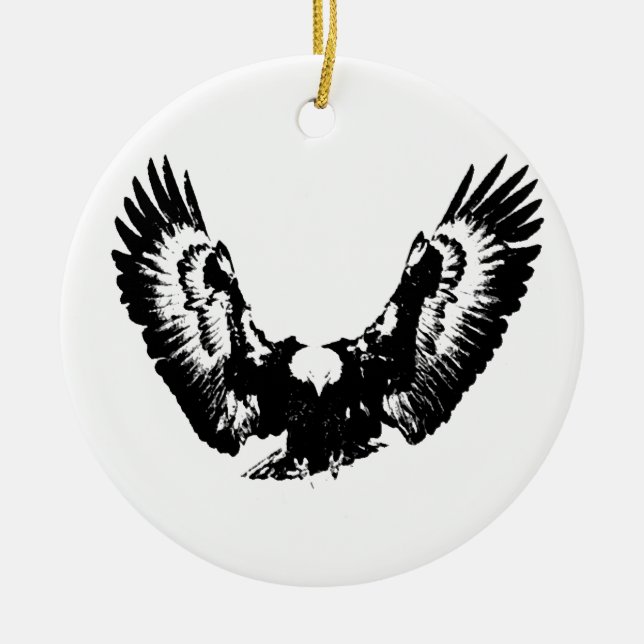 Black & White Eagle Ceramic Tree Decoration (Front)