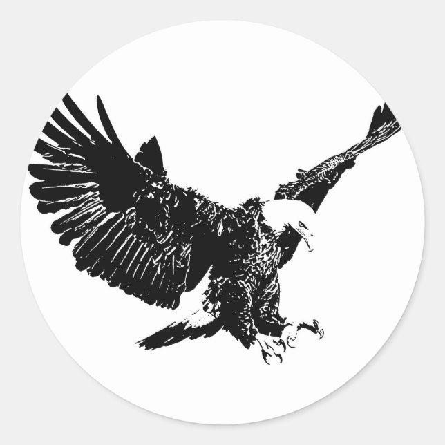 Black & White Eagle Classic Round Sticker (Front)