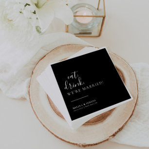 Black White Eat Drink We're Married Wedding Napkin